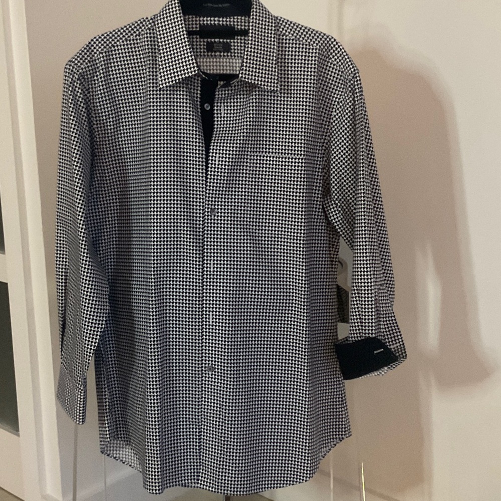 Paul Fredrick Black and White Checkered Dress Shirt Slim Fit 16.5x32